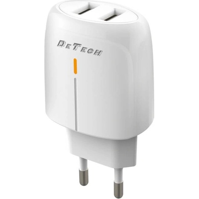 DeTech Мрежово зарядно устройство DeTech DE-32, 18W, 2 x USB F, QC, Бял - 40324