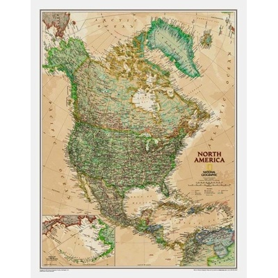 Severní Amerika National Geographic Executive - nástěnná mapa 60 x 80 cm, lamino + lišty
