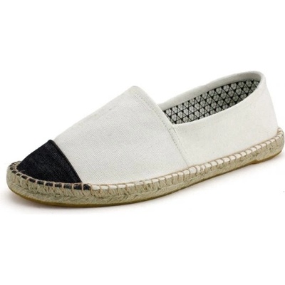 Fancy espadrilky textilní boty bílé s černou špičkou