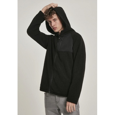 Urban Classics kožíšková bunda Sherpa na zip s kapucí černá