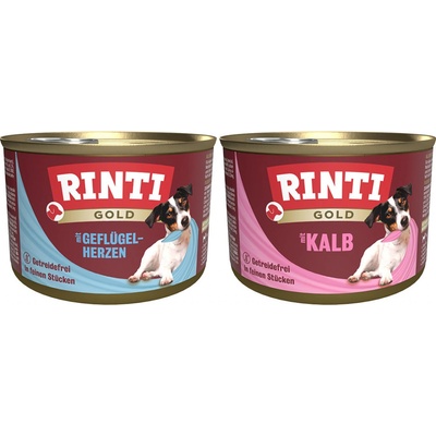 Rinti Gold Mix Směs z drůbežích srdcí a telecích kousků 24 x 185 g