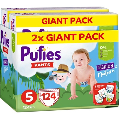 pufies Пелени гащи Pufies Fashion & Nature - Размер 5, 124 броя, 12-17 kg, Giant Pack (3800024036453)