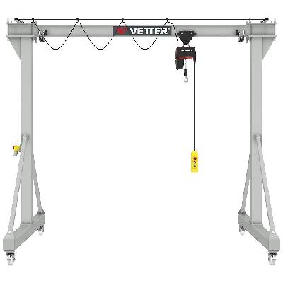 Vetter Ocelový portálový jeřáb PA ,s elektrickým kladkostrojem s ručním pojezdem, nosnost 1600 kg ,světlá šířka 5000 mm