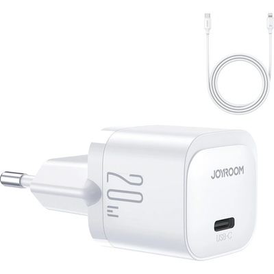 JOYROOM Mini USB-C PD Fast Charger 20W - захранване за ел. мрежа с USB-C изход с технология за бързо зареждане (бял)