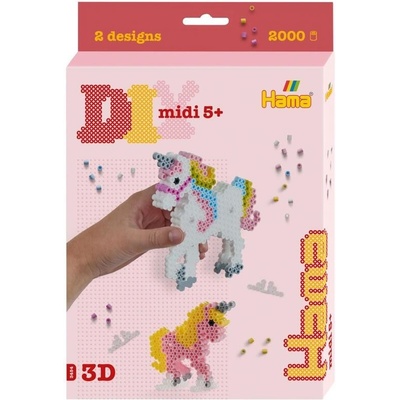 Zažehlovací korálky MIDI - Dárkový box - JEDNOROŽCI 3D