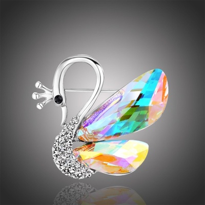Éternelle Brož Swarovski Elements Elena labuť B2124 Stříbrná