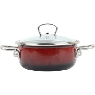 BELIS Smaltovaný kastról so sklenenou pokrievkou 16 cm – 1,25 l – PREMIUM OMBRÉ červený - 72916-033A0DN3