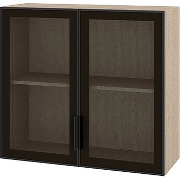 Image 1 of ИРИМ Горен шкаф витрина с две стъклени врати Сити МАЛ-119 мока / стъкло Алу глас 80 см