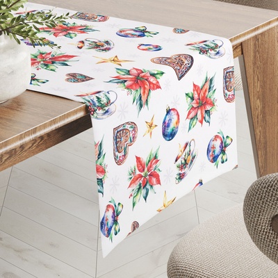 Biante Teflonový běhoun TF-143 Barevné vánoční motivy na bílém 45x180 cm