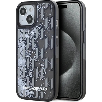 KARL LAGERFELD Liquide Glitter Monogram Gradient Case iPhone 15 - черен (3666339256142)