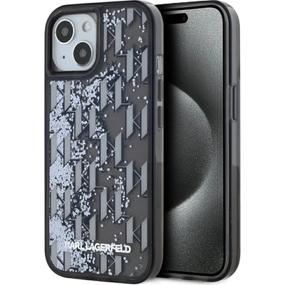KARL LAGERFELD Liquide Glitter Monogram Gradient Case iPhone 15 - черен (3666339256142)