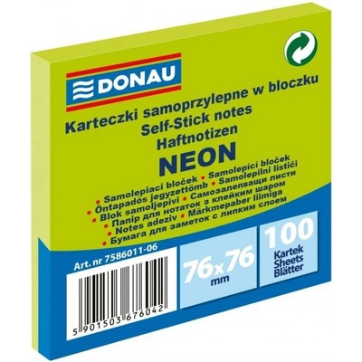 DONAU Bloček Donau neónový 76x76mm zelený