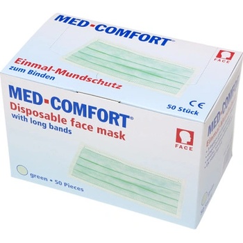 Med-Comfort Ústenky operační 3 vrstvé s úvazky, zelená, 50 ks