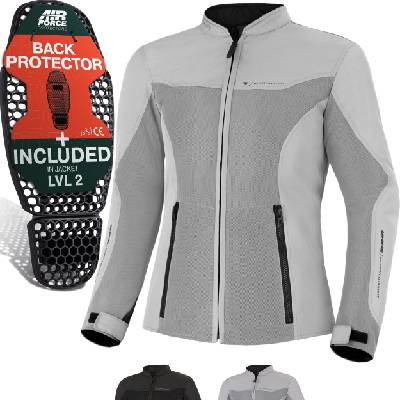 OpenAir Motorcycle Jacket Women's with Protectors AirForce Back Protector Motorcycle Jacket Summer Mesh Ventilated Textile Jacket Protective Jackets Protector Jacket Airy (Women, Grey, S) - OPENAIR