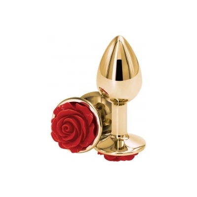 NS Novelties Малък метален анален разширител в златисто с червена розичка Rear Assets S