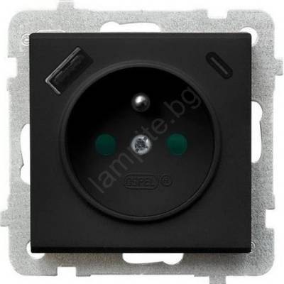 OSPEL - Безрамкова стенна контактна розетка 230V + 1xUSB-A + 1xUSB-C SONATA черна (OE0066)