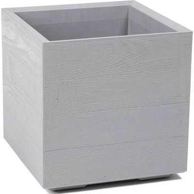 HowHomely PLASTOVÝ KVETINÁČ NA KOLIESKACH BETONIQUE ECO 40X40 CM DREVENÝ DEKOR SIVÁ
