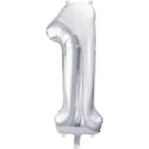 Party Deco Фолиев Балон Цифра, Сребро - 86см - 1 (fb1m-1-018)