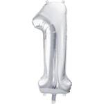 Party Deco Фолиев Балон Цифра, Сребро - 86см - 1 (fb1m-1-018)