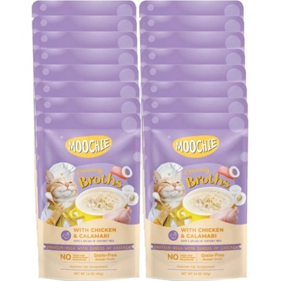 MOOCHIE Krémové vývary s kuracím mäsom a kalamármi bez obilnín 16x40 g