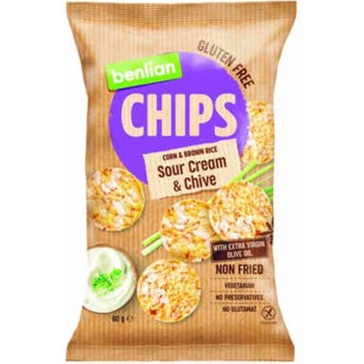 Benlian Rice Chips chipsy z kukuřice a hnědé rýže s příchutí zakysané smetana pažitky 60 g – Zboží Dáma