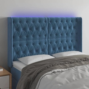 vidaXL LED горна табла за легло, тъмносиня, 147x16x118/128 см, кадифе (3124436)