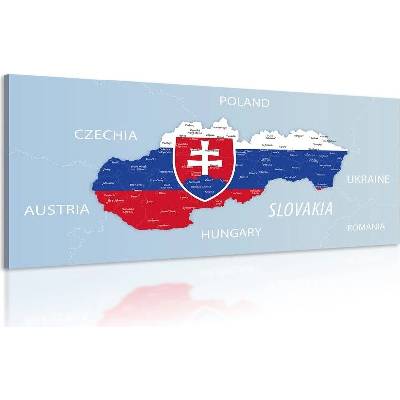 Obraz mapa Slovenska se státním znakem a okolními státy - 120x60