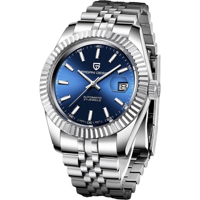 Мъжки часовник Pagani Design Krypsis, Автоматичен, Неръждаема стомана, Сребрист / Син (PD-1645-LINE-SILVER-BLUE)
