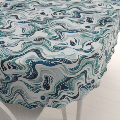 Biante bavlna oválný ubrus Sandra SA-587 Modro-zelené designové vlnky na mintovém 100x140cm