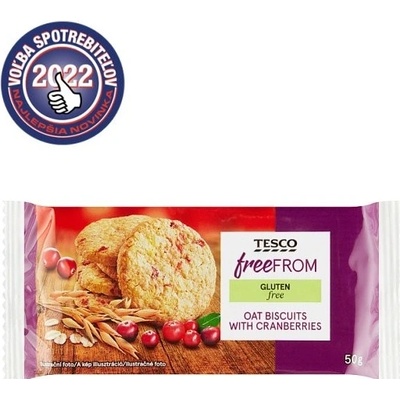 Tesco Free From Bezgluténové ovsené sušienky s kandizovanými brusnicami 50 g