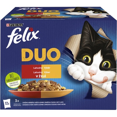 Felix Fantastic Duo kuře a ledvinky hovězí a drůbeží krůta a játra jehněčí a telecí jelly 12 x 85 g