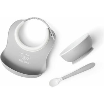 Babybjorn set na krmení malý bryndák miska a lžička světle šedý 3 ks
