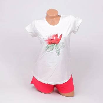 Image 1 of Лятна пижама в бяло и червено с красиво цвете