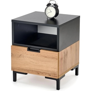 Image 1 of Halmar Нощно шкафче BM-Silvia 1, дъб вотан и черно