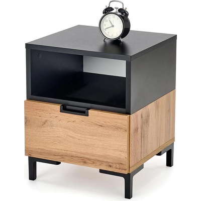 Halmar Нощно шкафче BM-Silvia 1, дъб вотан и черно