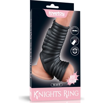 Lovetoy Vibrating Wave Knights Ring with Scrotum Sleeve Black