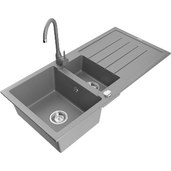 Mexen Andres гранитна мивка 1, 5 камери с отцедник и кухненски смесител Telma, сив - 6515-71-670200-71 (6515-71-670200-71)