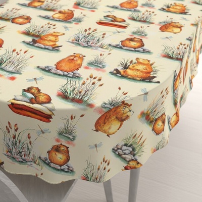 Biante bavlna oválný ubrus Sandra SA-710 Kapybary na krémovém 140x180cm