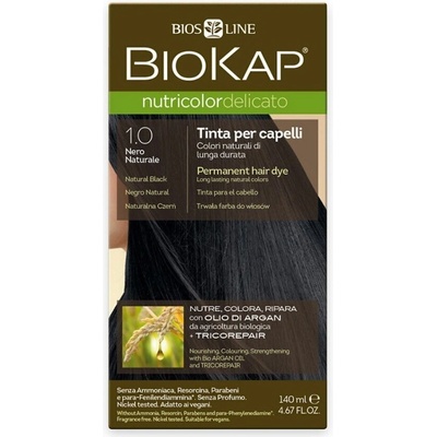 Biokap NutriColor permanentní barva na vlasy s arganovým olejem 1.0 Black Tricorepair Complex 140 ml – Zboží Dáma