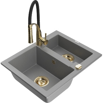 Mexen Carlos гранитна мивка 1, 5-коморна с кухненски смесител Aster, сива - 6518-71-73450-57-G (6518-71-73450-57-G)