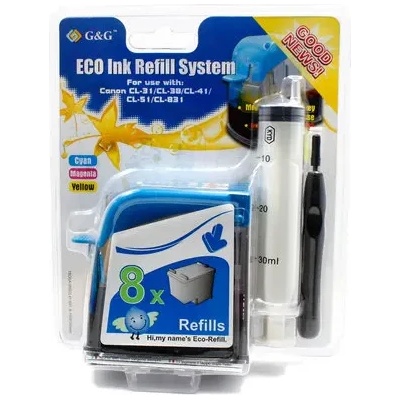 Compatible РЕФИЛ (eco refill kit) ЗА ГЛАВИ ЗА canon pixma ip1800/ip1900/ip2600/mp190/mp198/mp210/mp220/mp1180/mp1880/mx300 - cl-41 (cl41)/cl-38 (cl38)/cl-51 (220cancl41)