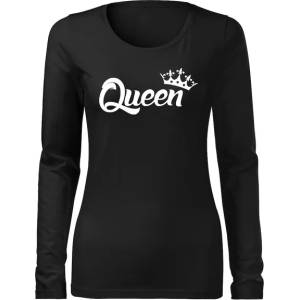 DRAGOWA Slim дамска тениска с дълъг ръкав, Queen, черна, 160г/м2 (6067)