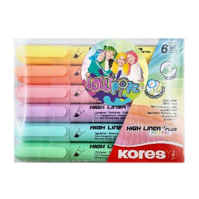 Zvýrazňovače Kores High Liner Plus Pastel LOLLIPOPZ, set 6 pastelových barev