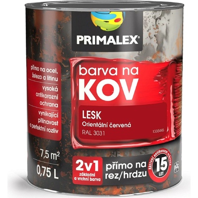 Primalex Antikorozní barva na kov 2v1 0,75 l orientální červená Lesk
