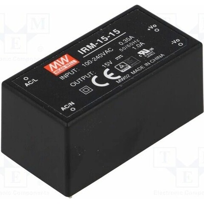 MEAN WELL IRM-15-15 Měnič: AC/DC; 15W; Uvst: 85÷264VAC,120÷370VDC; Uvýst: 15VDC; OUT: 1