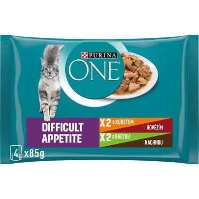 Purina ONE Difficult Appetite kuře hovězí s fazol / krůta a kachna s mrk.šť 4 x 85 g