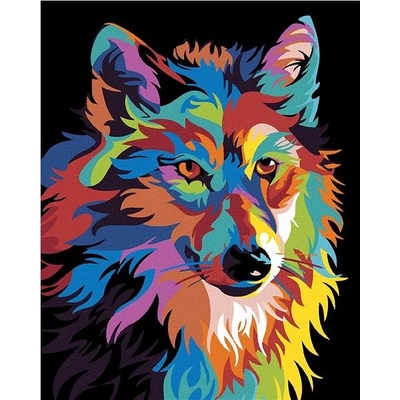 zuty Malování podle čísel Barevný vlk 80 x 100 cm vypnuté plátno na rám