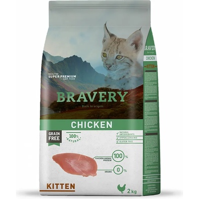Bravery Chicken Kitten Пълноценна храна за подрастващи котенца от всички породи с пилешко 2kg