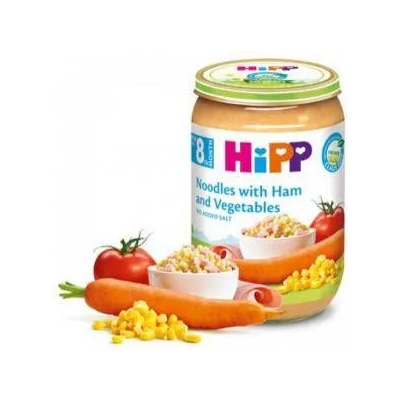 HiPP Био пюре шунка, зеленчуци и макарони Hipp, 8+ месеца, 220гр