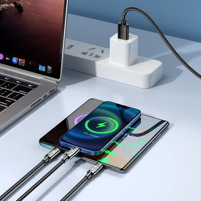 Универсален USB кабел с Lightning, microUSB и USB-C конектори (120 см) (черен) - Joyroom 3-in-1 Charging Cable (S-1T3015A5)